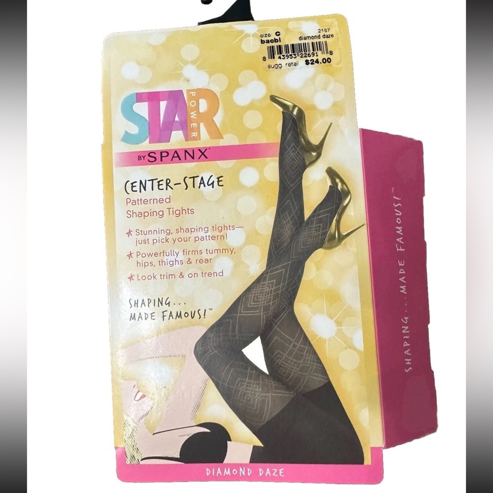 Spanx Star Power Black Patterned Shaping Tights Diamond Daze Size E $29 NIB